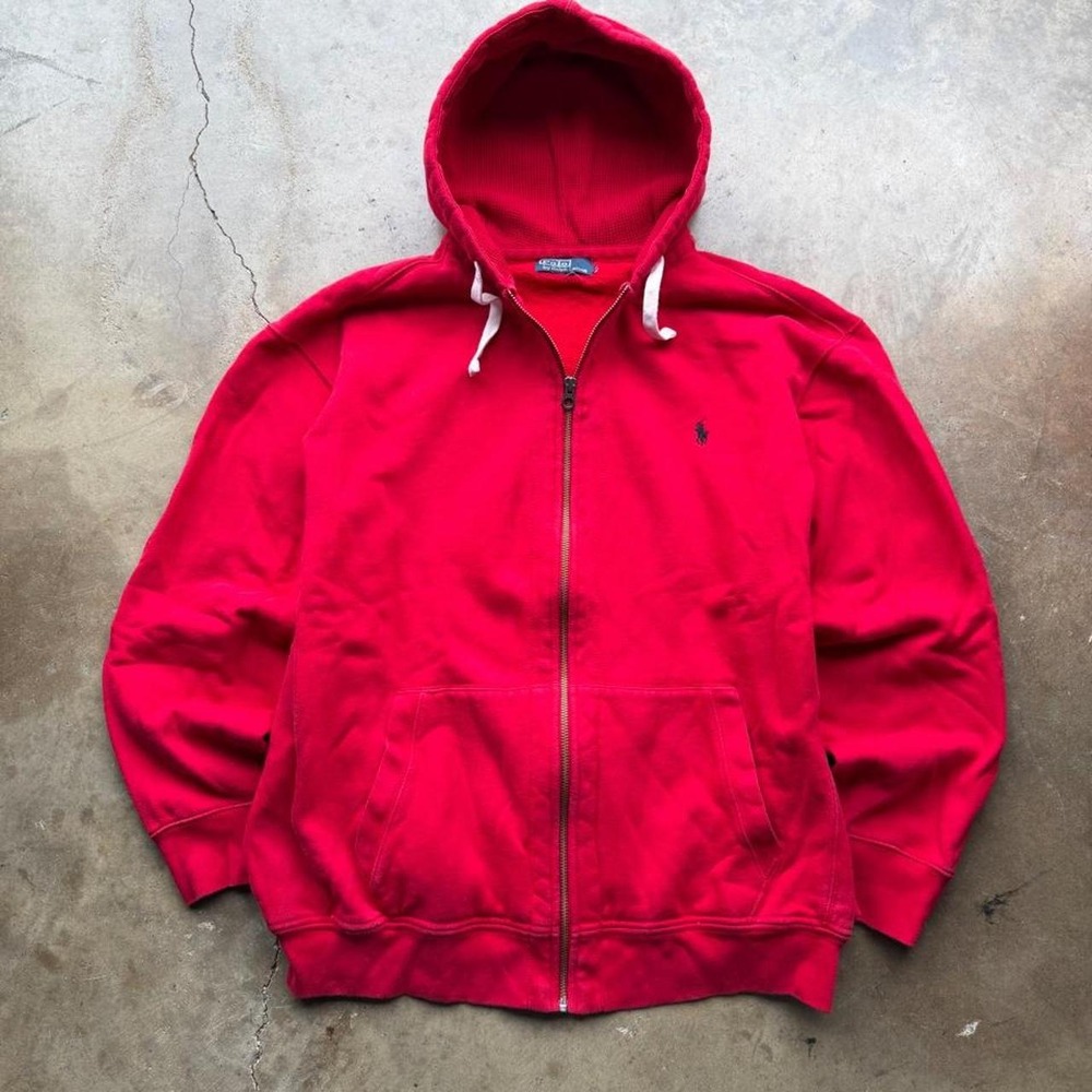 Y2K Polo Ralph Lauren Red Zip Up Hoodie size XXL